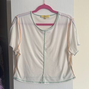 Charming White Crop Top with Colorful Stitching
